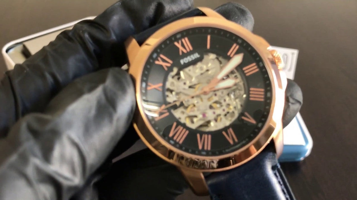  Shop Authentic Fossil Grant Automatic Skeleton Blue Dial Blue Leather Strap Watch for Men - ME3102 - Luxxuri