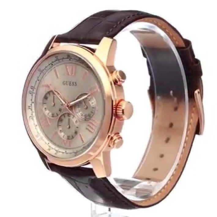  Shop Authentic Guess Horizon Quartz Champagne Dial Brown Leather Strap Watch For Women - W0380G4 - Luxxuri