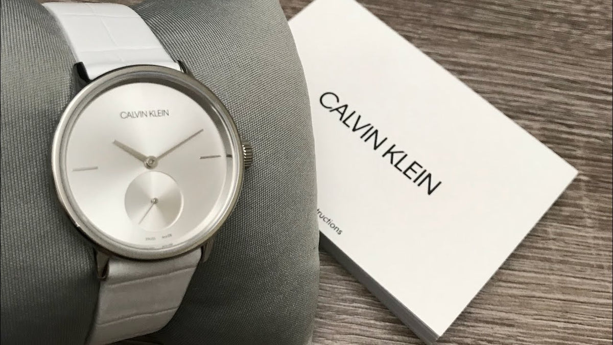  Shop Authentic Calvin Klein Accent Silver Dial White Leather Strap Watch for Women - K2Y231K6 - Luxxuri