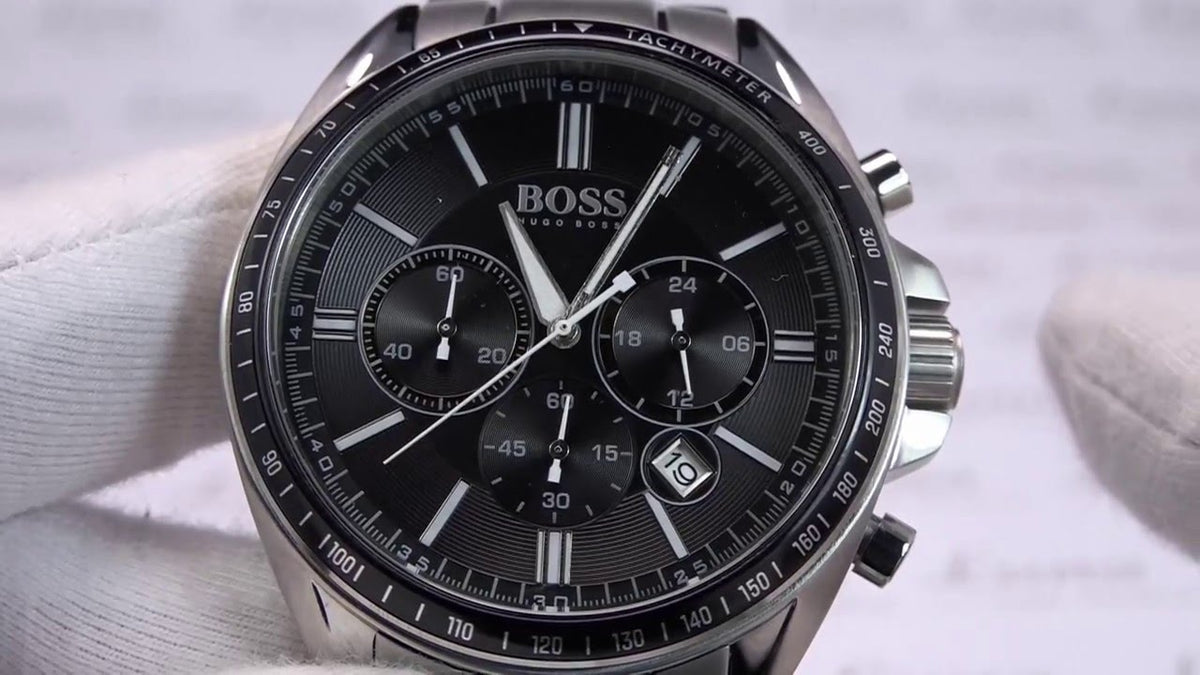  Shop Authentic Hugo Boss Driver Chronograph Black Dial Silver Steel Strap Watch For Men - 1513080 - Luxxuri