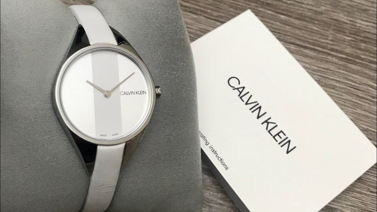  Shop Authentic Calvin Klein Rebel White Dial White Leather Strap Watch for Women - K8P231L6 - Luxxuri