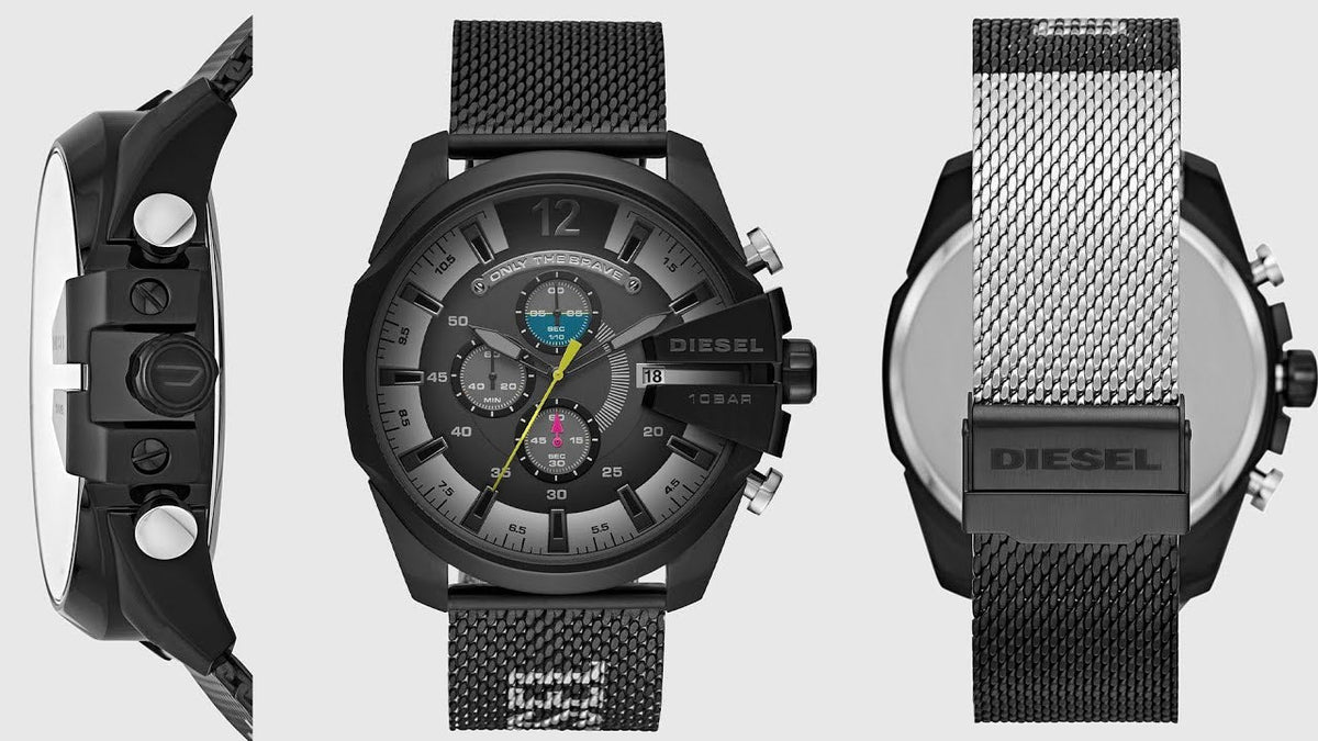  Shop Authentic Diesel Mega Chief Chronograph Black Dial Black Mesh Bracelet Watch For Men - DZ4514 - Luxxuri