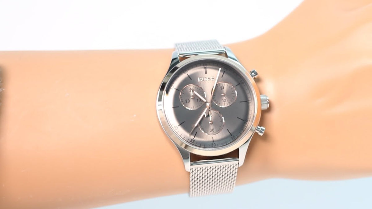  Shop Authentic Hugo Boss Companion Chronograph Grey Dial Silver Mesh Bracelet Watch For Men - 1513549 - Luxxuri