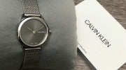  Shop Authentic Calvin Klein Minimal Grey Dial Silver Mesh Bracelet Watch for Women - K3M231Y3 - Luxxuri