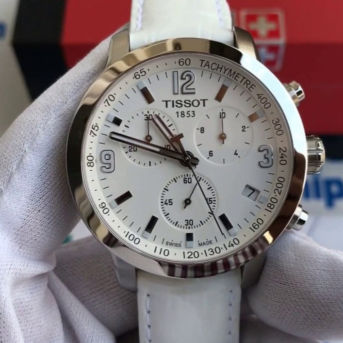  Shop Authentic Tissot PRC 200 Chronograph White Dial White Leather Strap Watch For Men - T055.417.16.017.00 - Luxxuri