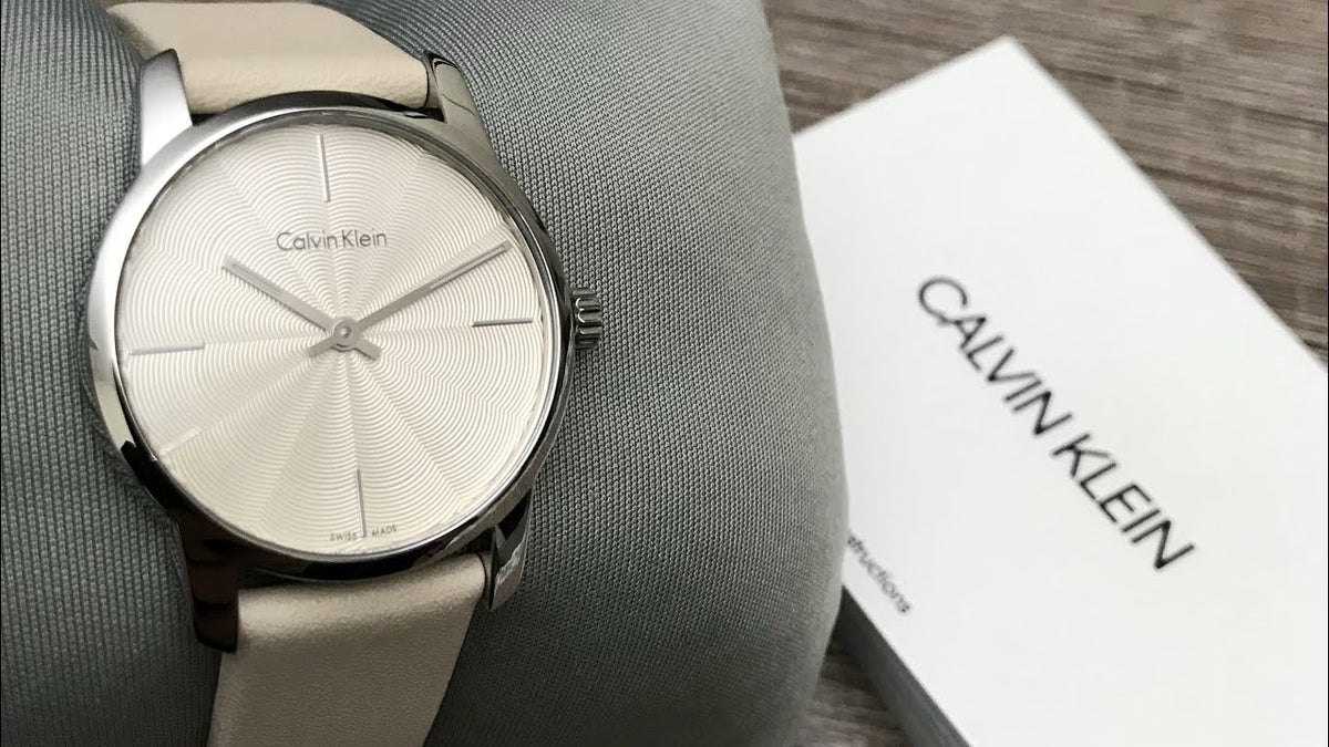  Shop Authentic Calvin Klein City White Dial White Leather Strap Watch for Women - K2G231XH - Luxxuri