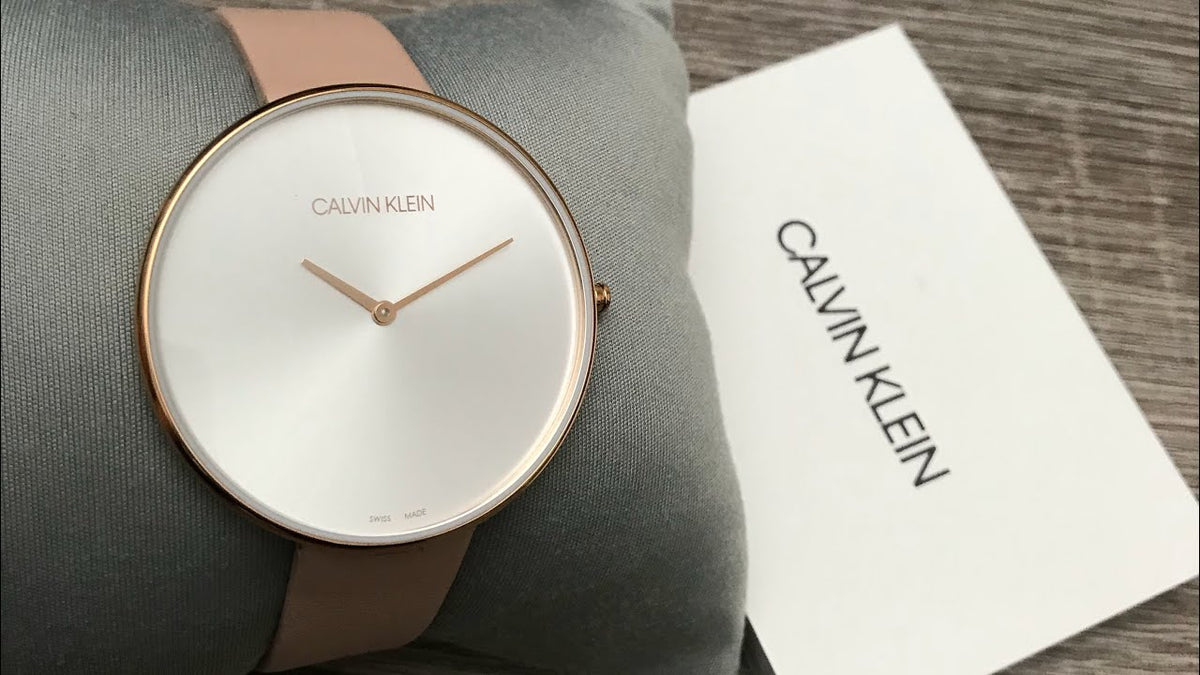  Shop Authentic Calvin Klein Full Moon Silver Dial Pink Leather Stap Watch for Women - K8Y236Z6 - Luxxuri