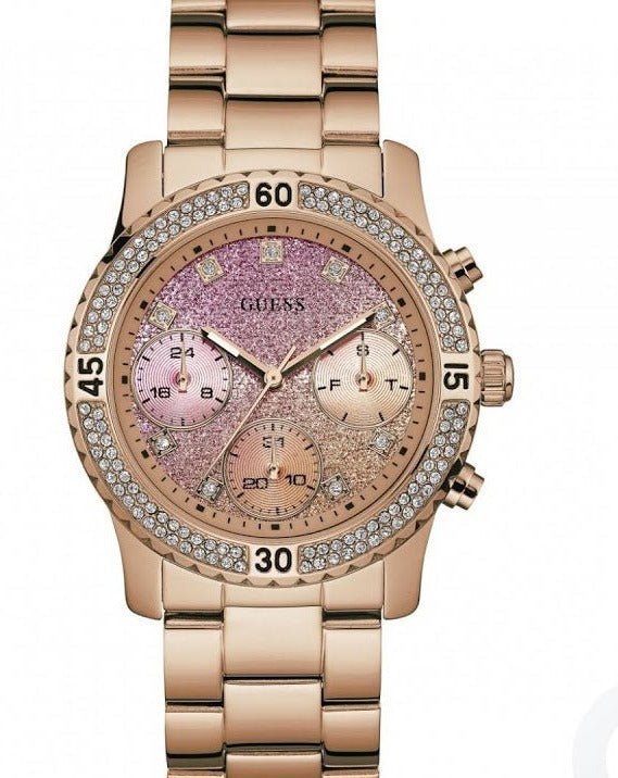  Shop Authentic Guess Confetti Pink Dial Rose Gold Steel Strap Watch For Women - W0774L3 - Luxxuri