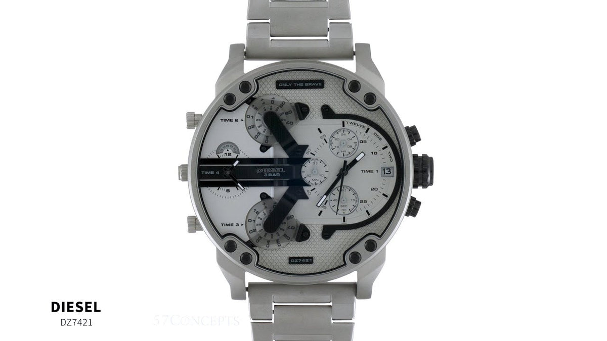  Shop Authentic Diesel Mr. Daddy Chronograph Silver Dial Silver Steel Strap Watch For Men - DZ7421 - Luxxuri