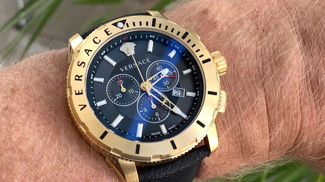  Shop Authentic Versace Casual Chronograph Black Dial Black Leather Strap Watch for Men - VERG003-18 - Luxxuri