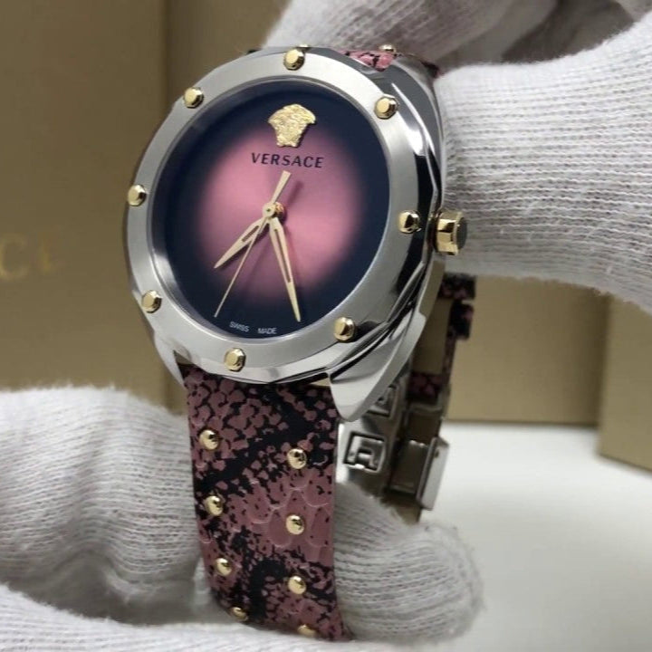  Shop Authentic Versace Shadov Pink Dial Pink Leather Strap Watch for Women - VEBM00818 - Luxxuri