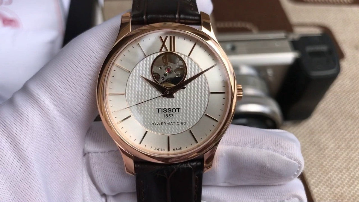  Shop Authentic Tissot Tradition Powermatic 80 Open Heart Silver Dial Brown Leather Strap Watch For Men - T063.907.36.038.00 - Luxxuri