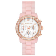  Shop Authentic Michael Kors Runway Chronograph White Dial Pink Steel Strap Watch for Women - MK7424 - Luxxuri