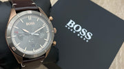 Shop Authentic Hugo Boss Grand Prix Grey Dial Brown Leather Strap Watch for Men -  1513476 - Luxxuri