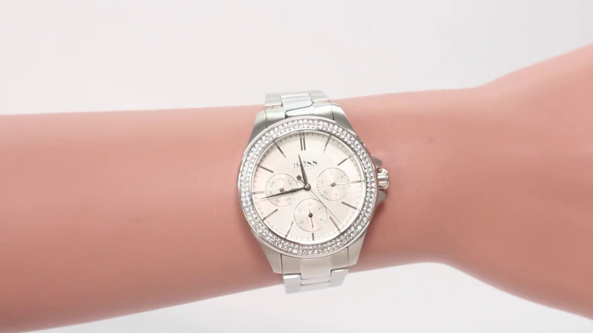  Shop Authentic Hugo Boss Premiere Silver Dial Silver Steel Strap Watch for Women - 1502442 - Luxxuri