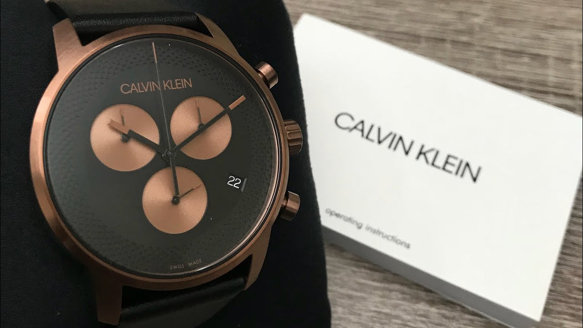  Shop Authentic Calvin Klein City Chronograph Black Dial Black Leather Strap Watch for Men - K2G17TC1 - Luxxuri