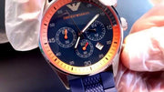  Shop Authentic Emporio Armani Chronograph Blue Dial Blue Rubber Strap Watch For Men - AR5864 - Luxxuri