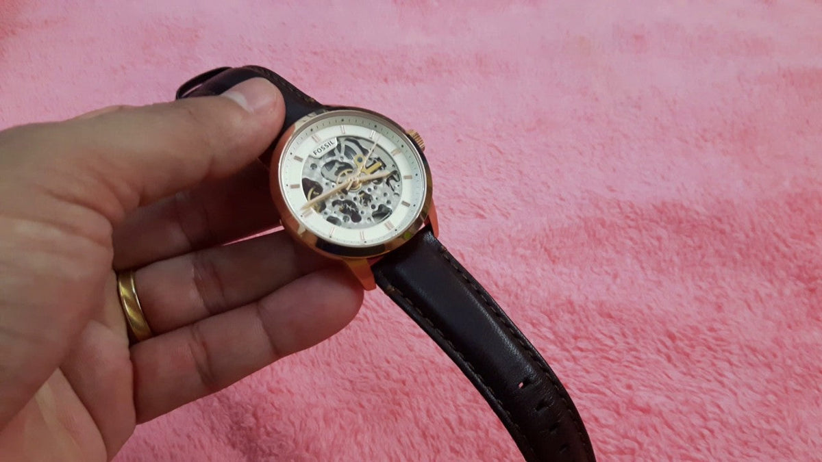 Shop Authentic Fossil Townsman Automatic Skeleton White Dial Brown Leather Strap Watch for Men - ME3078 - Luxxuri