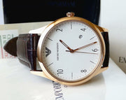  Shop Authentic Emporio Armani Beta Chronograph White Dial Brown Leather Strap Watch For Men - AR1915 - Luxxuri