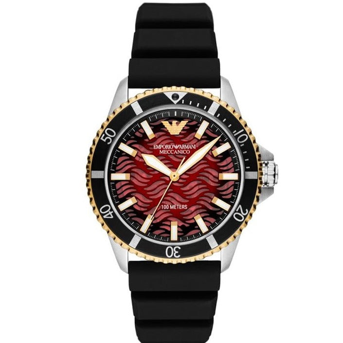  Shop Authentic Emporio Armani Meccanico Automatic Red Dial Black Silicon Strap Watch For Men - AR60070 - Luxxuri