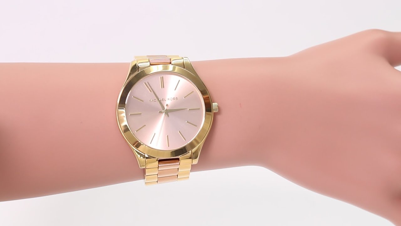 Shop Authentic Michael Kors Slim Runway Pink Dial Two Tone Steel Strap Watch for Women - MK3493 - Luxxuri