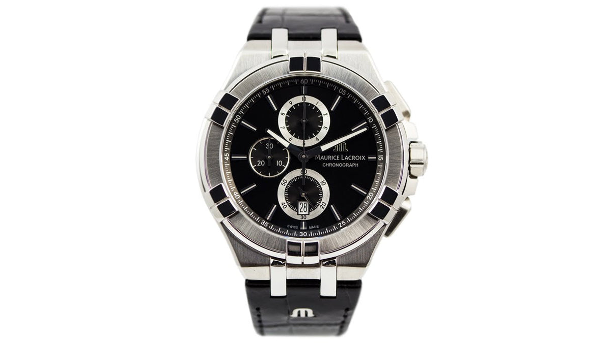  Shop Authentic Maurice Lacroix Aikon Chronograph Black Dial Black Leather Strap Watch for Men - AI1018-SS001-330-1 - Luxxuri