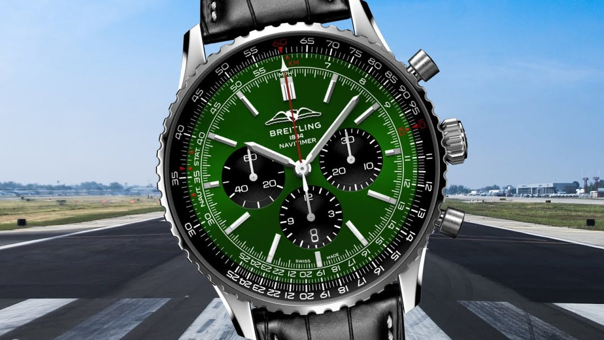  Shop Authentic Breitling Navitimer B01 Chronograph 46 Green Dial Black Leather Strap Watch for Men - AB0137241L1P1 - Luxxuri