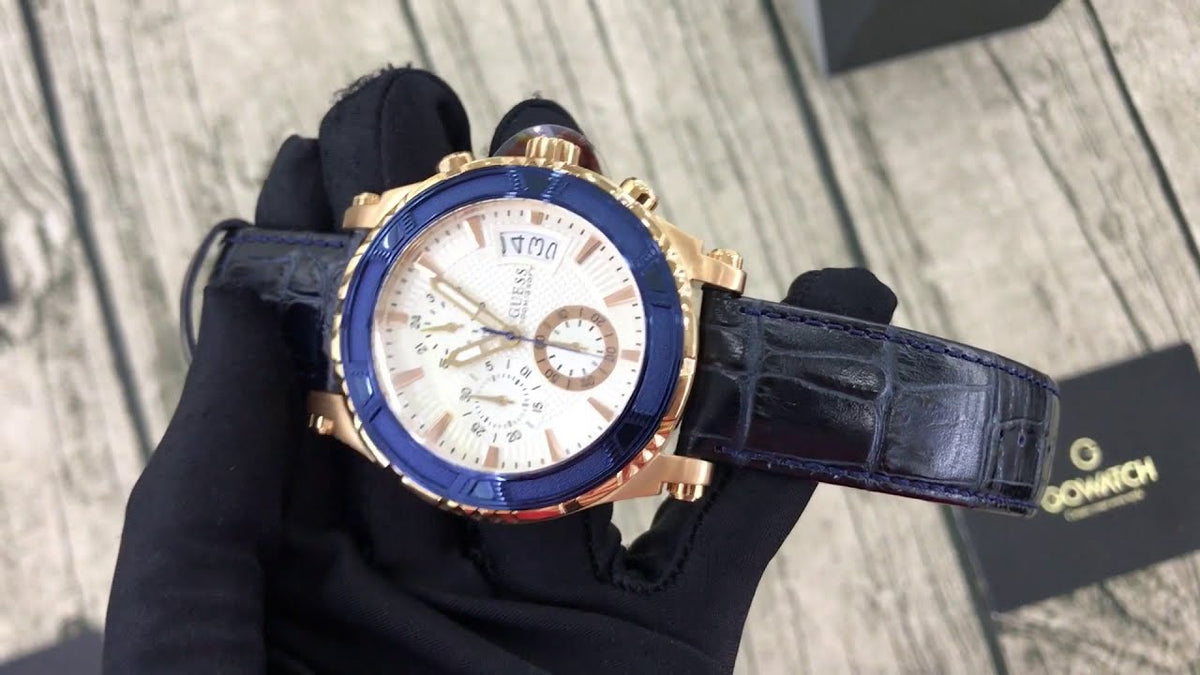  Shop Authentic Guess Pinnacle Chronograph White Dial Blue Leather Strap Watch For Men - W0673G6 - Luxxuri