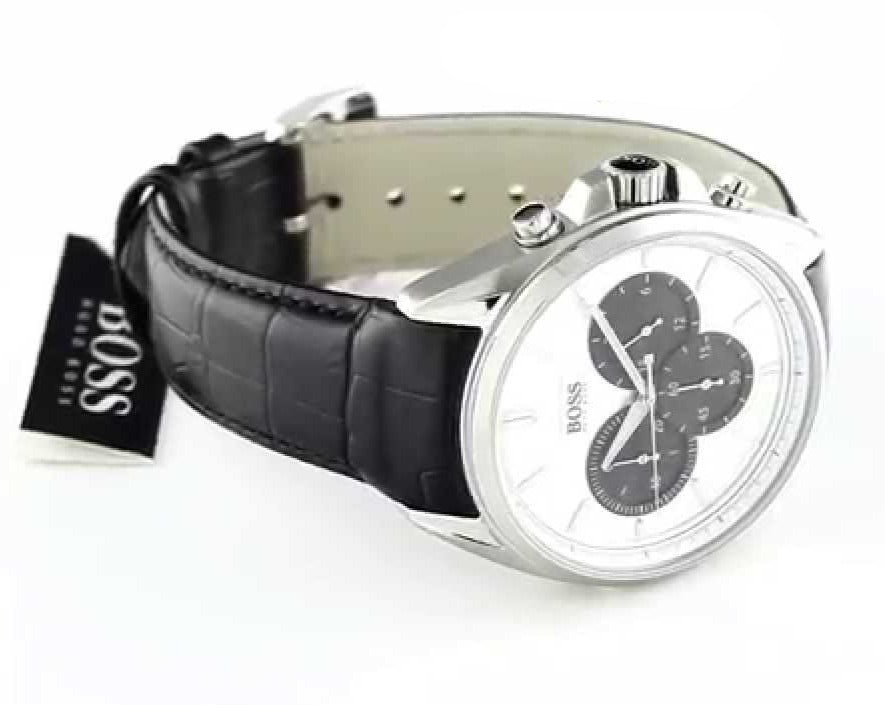  Shop Authentic Hugo Boss Driver Chronograph Quartz Silver Dial Black Leather Strap Watch For Men - 1512880 - Luxxuri