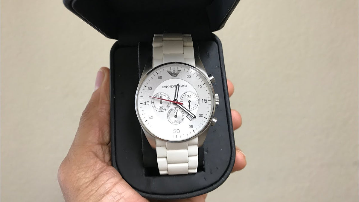  Shop Authentic Emporio Armani Sport Chronograph White Dial White Silicone Strap Watch For Men - AR5859 - Luxxuri