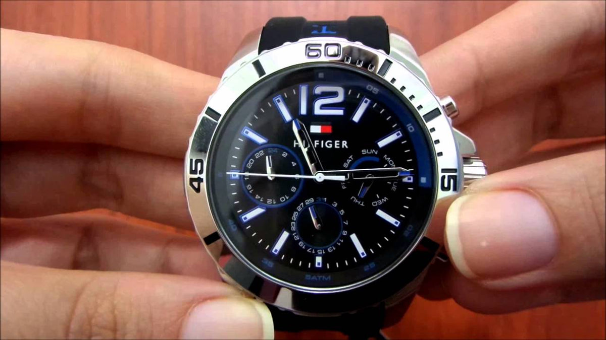  Shop Authentic Tommy Hilfiger Sport Multifunction Black Dial Black Rubber Strap Watch for Men - 1791143 - Luxxuri