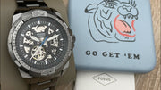  Shop Authentic Fossil Bronson Automatic Skeleton Black Dial Grey Steel Strap Watch for Men - ME3218 - Luxxuri