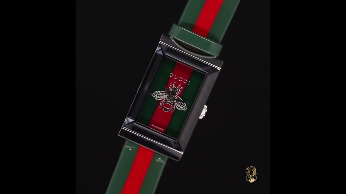  Shop Authentic Gucci G Frame Quartz Green & Red Mother of Pearl Dial Multicolor Leather Strap Watch For Women - YA147408 - Luxxuri