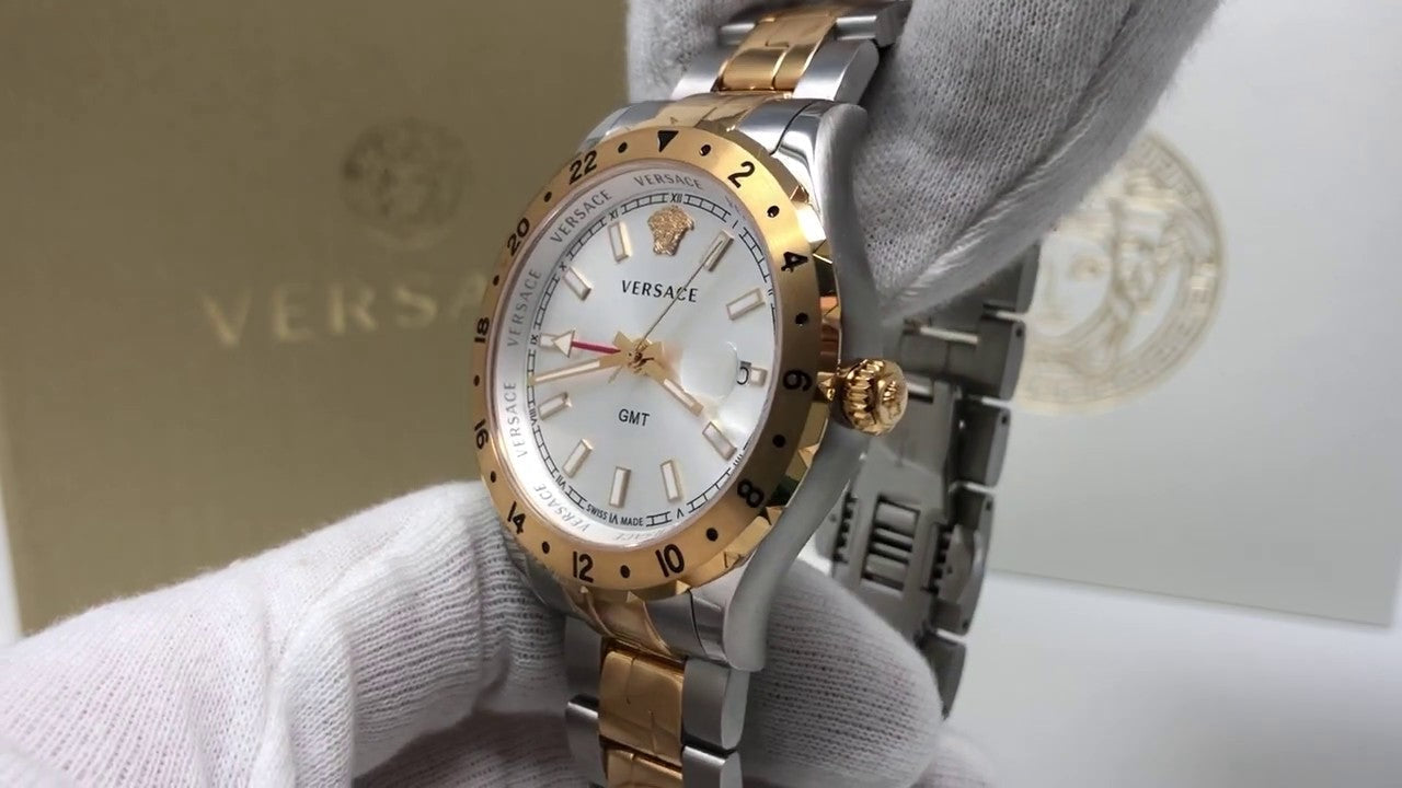  Shop Authentic Versace Hellenyium GMT Silver Dial Two Tone Steel Strap Watch for Men - V11030015 - Luxxuri