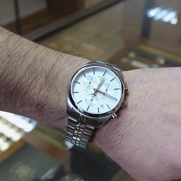  Shop Authentic Tissot T Classic PR 100 Chronograph Silver Dial Silver Steel Strap Watch For Men - T101.417.11.031.00 - Luxxuri