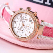  Shop Authentic Michael Kors Parker Chronograph White Dial Two Tone Leather Strap Watch For Women - MK6951 - Luxxuri