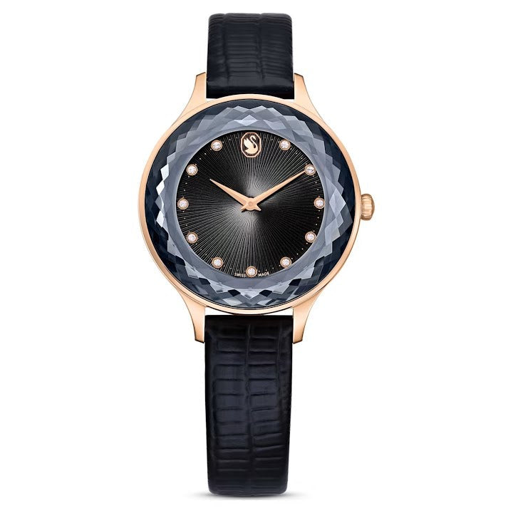  Shop Authentic Swarovski Octea Nova Black Dial Black Leather Strap Watch for Women - 5650033 - Luxxuri