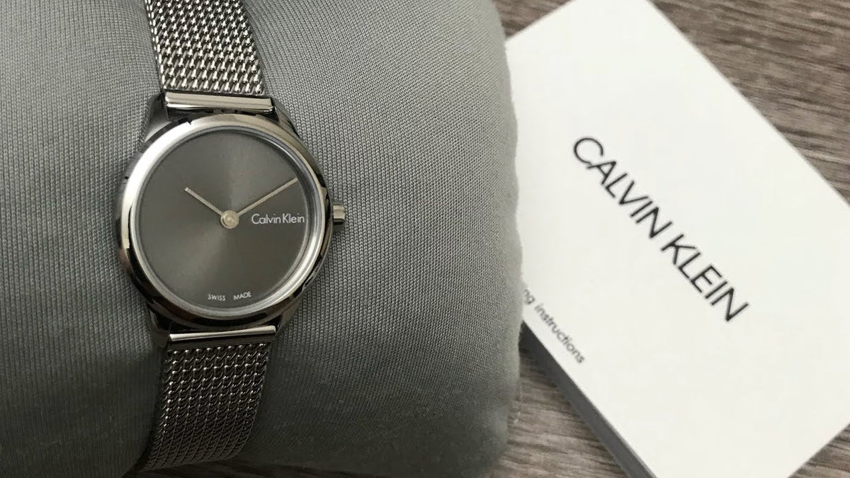  Shop Authentic Calvin Klein Minimal Grey Dial Silver Mesh Bracelet Watch for Women - K3M23124 - Luxxuri