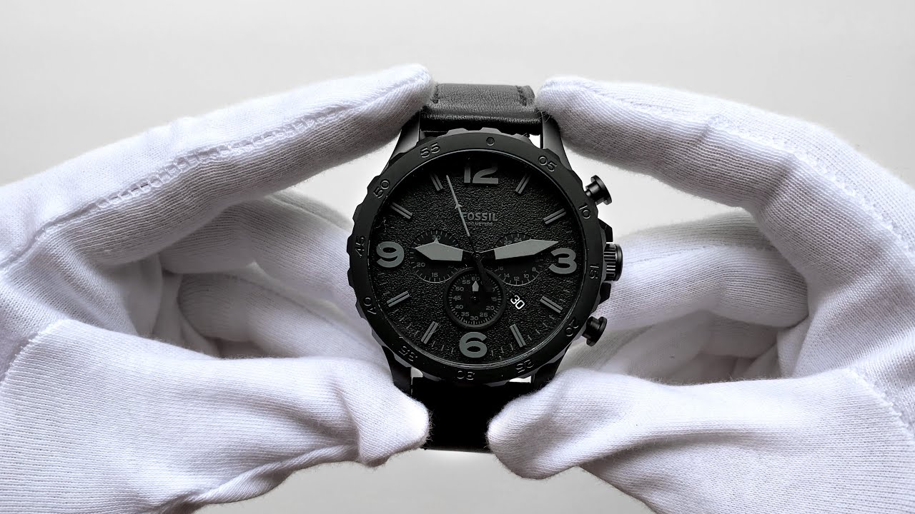  Shop Authentic Fossil Nate Chronograph Black Dial Black Leather Strap Watch for Men - JR1354 - Luxxuri