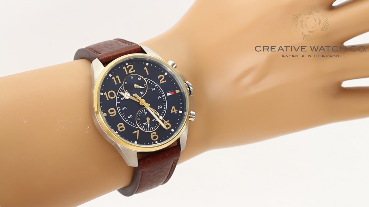  Shop Authentic Tommy Hilfiger Dean Multifunctional Blue Dial Brown Leather Strap Watch for Men - 1791275 - Luxxuri