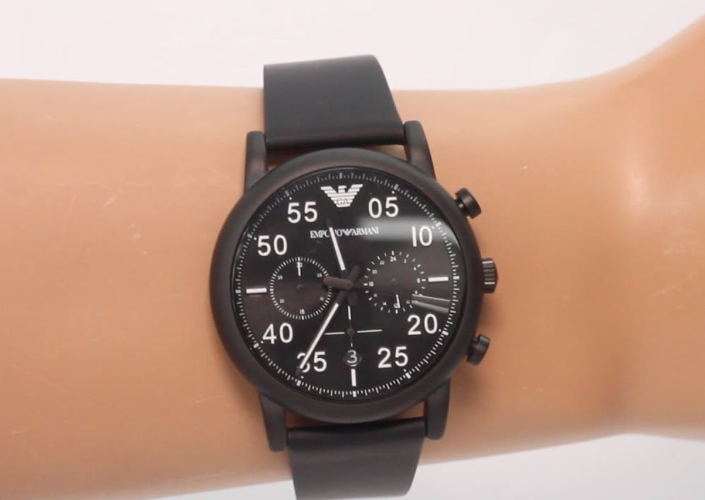  Shop Authentic Emporio Armani Luigi Chronograph Black Dial Black Leather Strap Watch For Men - AR11133 - Luxxuri