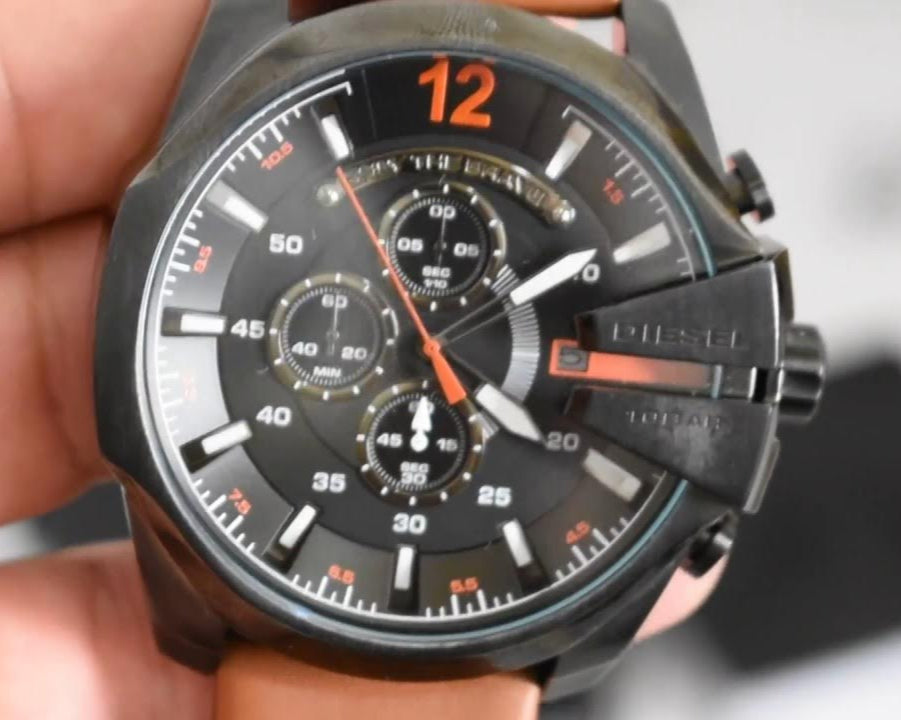  Shop Authentic Diesel Mega Chief Quartz Chronograph Brown Leather Strap Watch For Men - DZ4343 - Luxxuri