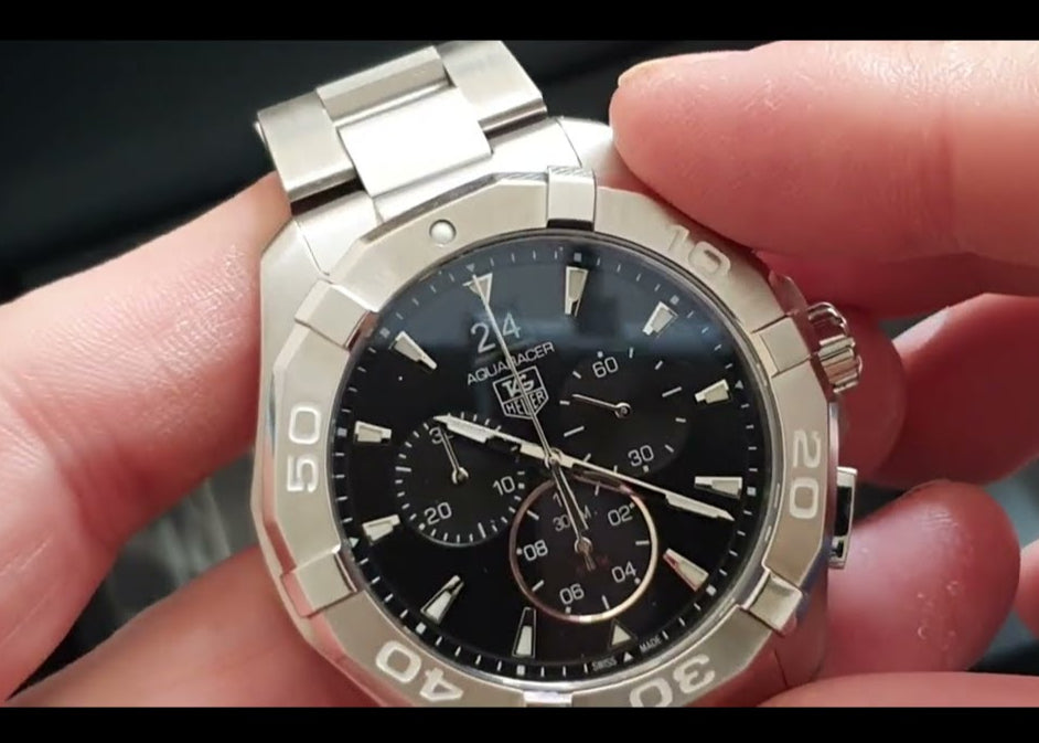  Shop Authentic Tag Heuer Aquaracer Chronograph Black Dial Silver Steel Strap Watch for Men - CAY1110.BA0927 - Luxxuri