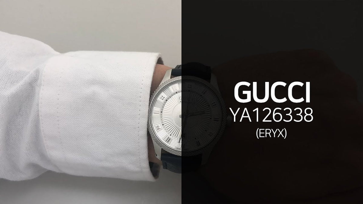  Shop Authentic Gucci G Timeless Eryx Silver Dial Black Leather Strap Watch For Men - YA126338 - Luxxuri