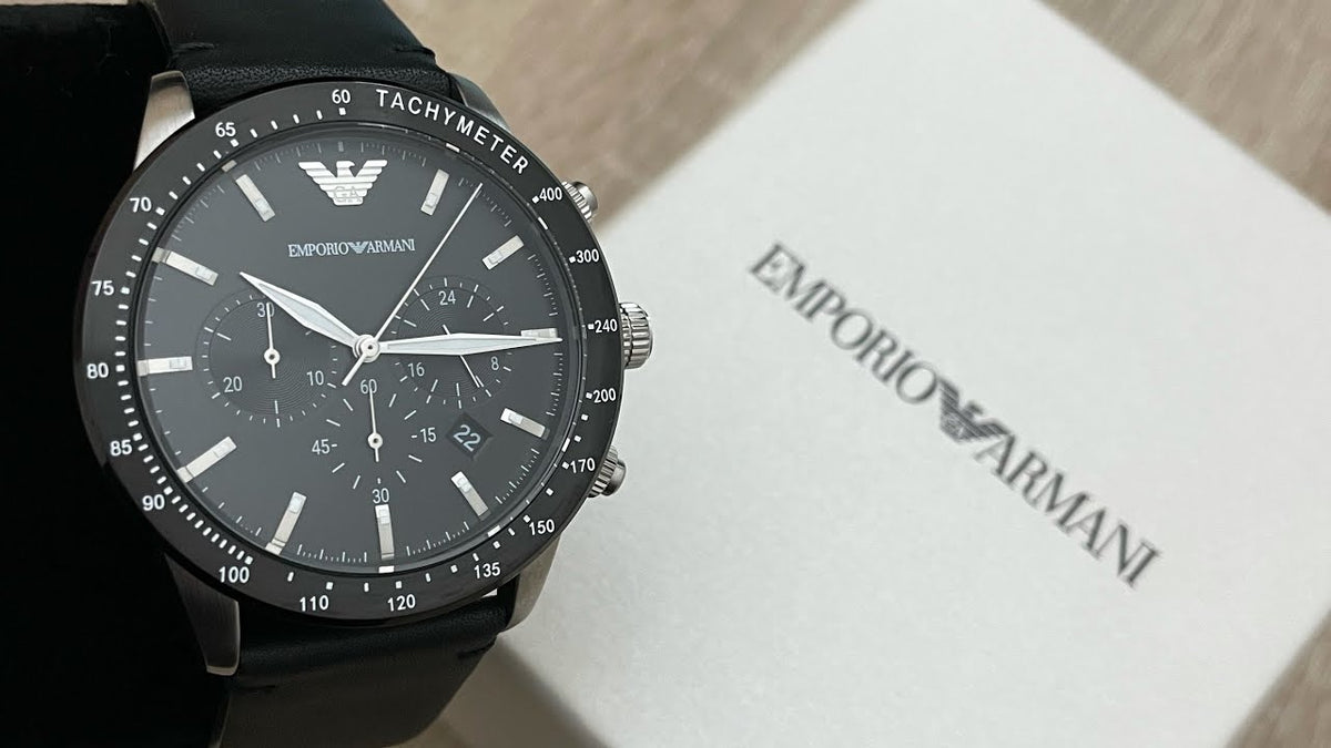  Shop Authentic Emporio Armani Mario Chronograph Black Dial Black Leather Strap Watch For Men - AR11243 - Luxxuri