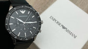  Shop Authentic Emporio Armani Mario Chronograph Black Dial Black Leather Strap Watch For Men - AR11243 - Luxxuri