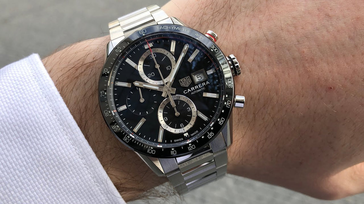  Shop Authentic Tag Heuer Carrera Automatic Chronograph Black Dial Silver Steel Strap Watch for Men - CBM2110.BA0651 - Luxxuri