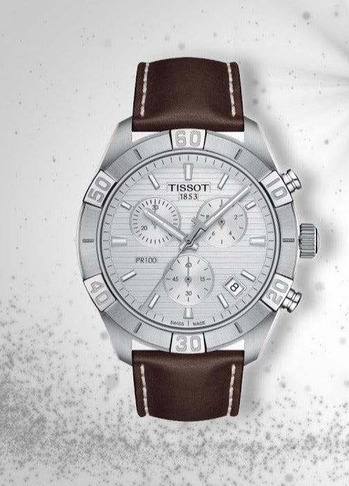 Shop Authentic Tissot PR 100 Sport Quartz Chronograph Silver Dial Brown Leather Strap Watch For Men - T101.617.16.031.00 - Luxxuri