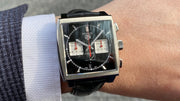  Shop Authentic Tag Heuer Monaco Automatic Chronograph Black Dial Black Leather Strap Watch for Men - CBL2113.FC6177 - Luxxuri