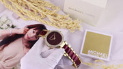  Shop Authentic Michael Kors Parker Mother of Pearl Red Dial Two Tone Steel Strap Watch for Women - MK6427 - Luxxuri